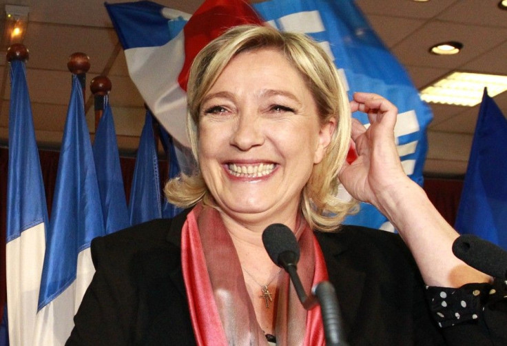 France's National Front leader Marine Le Pen addresses supporters in Henin-Beaumont in northern France