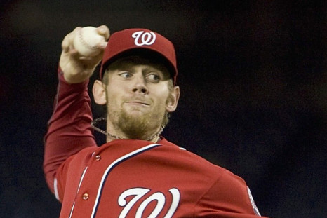 Strasburg makes a pitch against the Florida Marlins during the first inning of their MLB National League baseball game in Washington