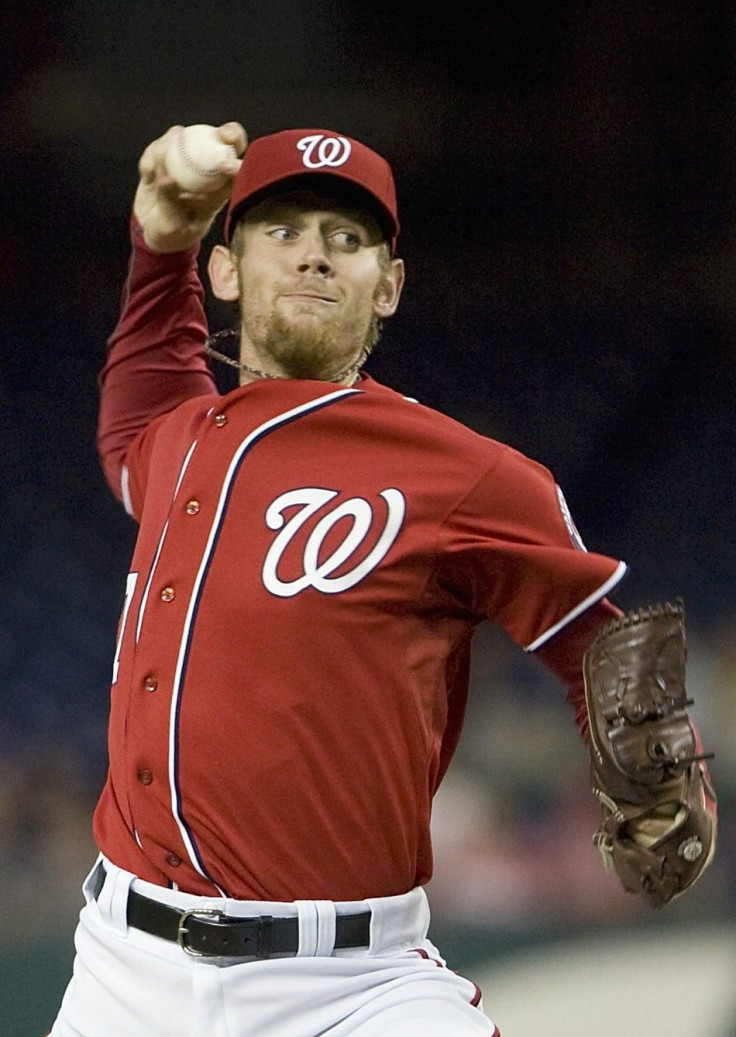 Strasburg makes a pitch against the Florida Marlins during the first inning of their MLB National League baseball game in Washington