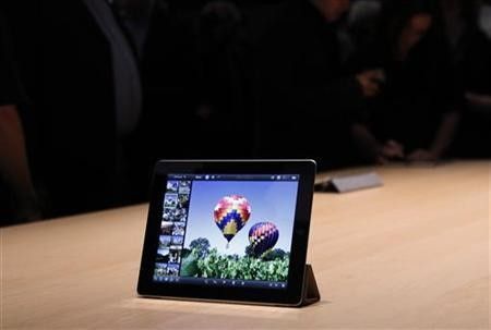 The new iPad with the iPhoto application on the screen is on displayed in the demonstration room after the Apple event, introducing the newest iPad in San Francisco, California March 7, 2012.
