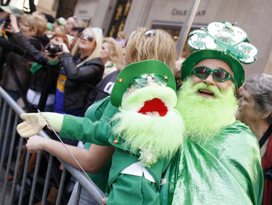 Dennis OMann and his puppet attend New York Citys 250th annual St. Patricks Day parade, March 17, 2011.