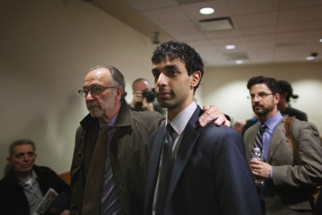 Dharun Ravi (C), a former Rutgers University student charged with bias intimidation, departs the courtroom with lead defense attorney Steven Altman at the Superior Court of New Jersey in Middlesex County, New Brunswick, New Jersey