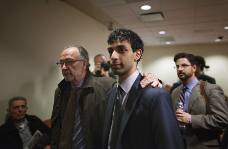Dharun Ravi (C), a former Rutgers University student charged with bias intimidation, departs the courtroom with lead defense attorney Steven Altman at the Superior Court of New Jersey in Middlesex County, New Brunswick, New Jersey