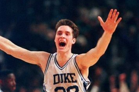 Christian Laettner celebrates after hitting the game winning shot against Kentucky in 1992.