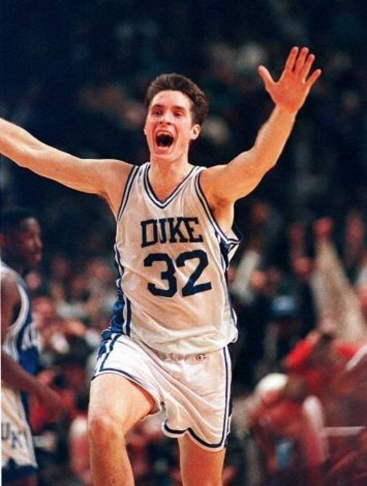 Christian Laettner celebrates after hitting the game winning shot against Kentucky in 1992.