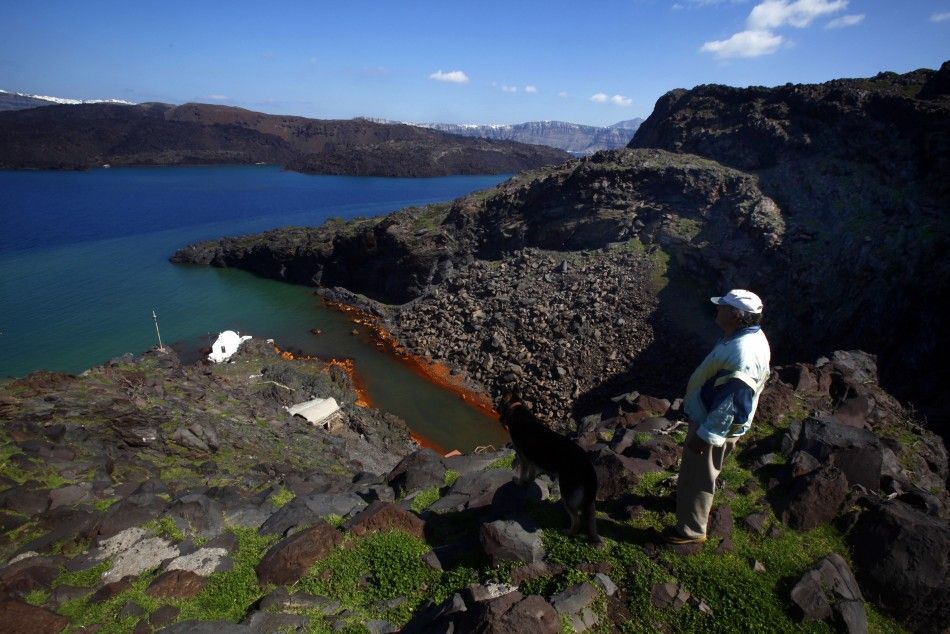 Lone Man Living on Santorini Islet 