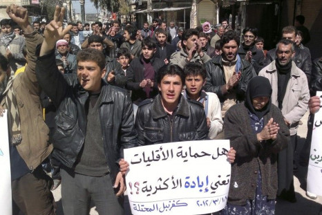 Demonstrators protest against Syria&#039;s President Bashar Al-Assad in Kafranbel near Idlib.