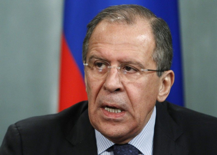 Russian Foreign Minister Lavrov speaks during a news conference with his Lebanese counterpart Mansour in Moscow