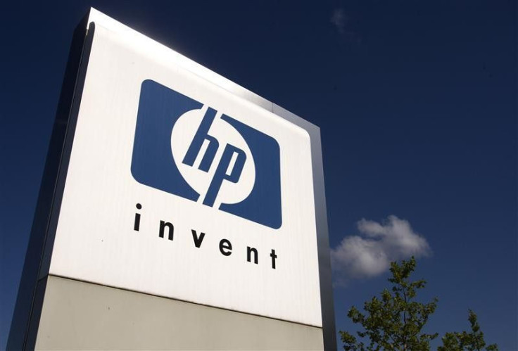 A HP Invent logo is pictured in front of Hewlett-Packard international offices in Meyrin near Geneva August 4, 2009.