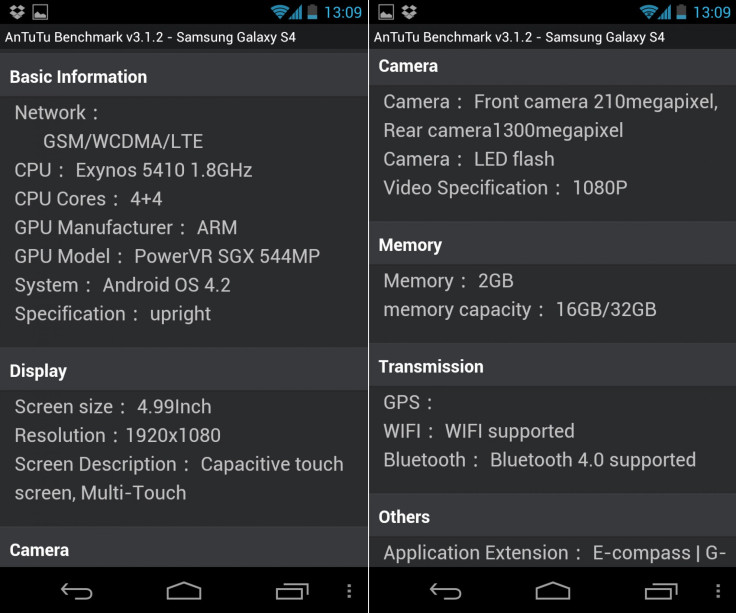 Samsung Galaxy S4 Specifications Leaked