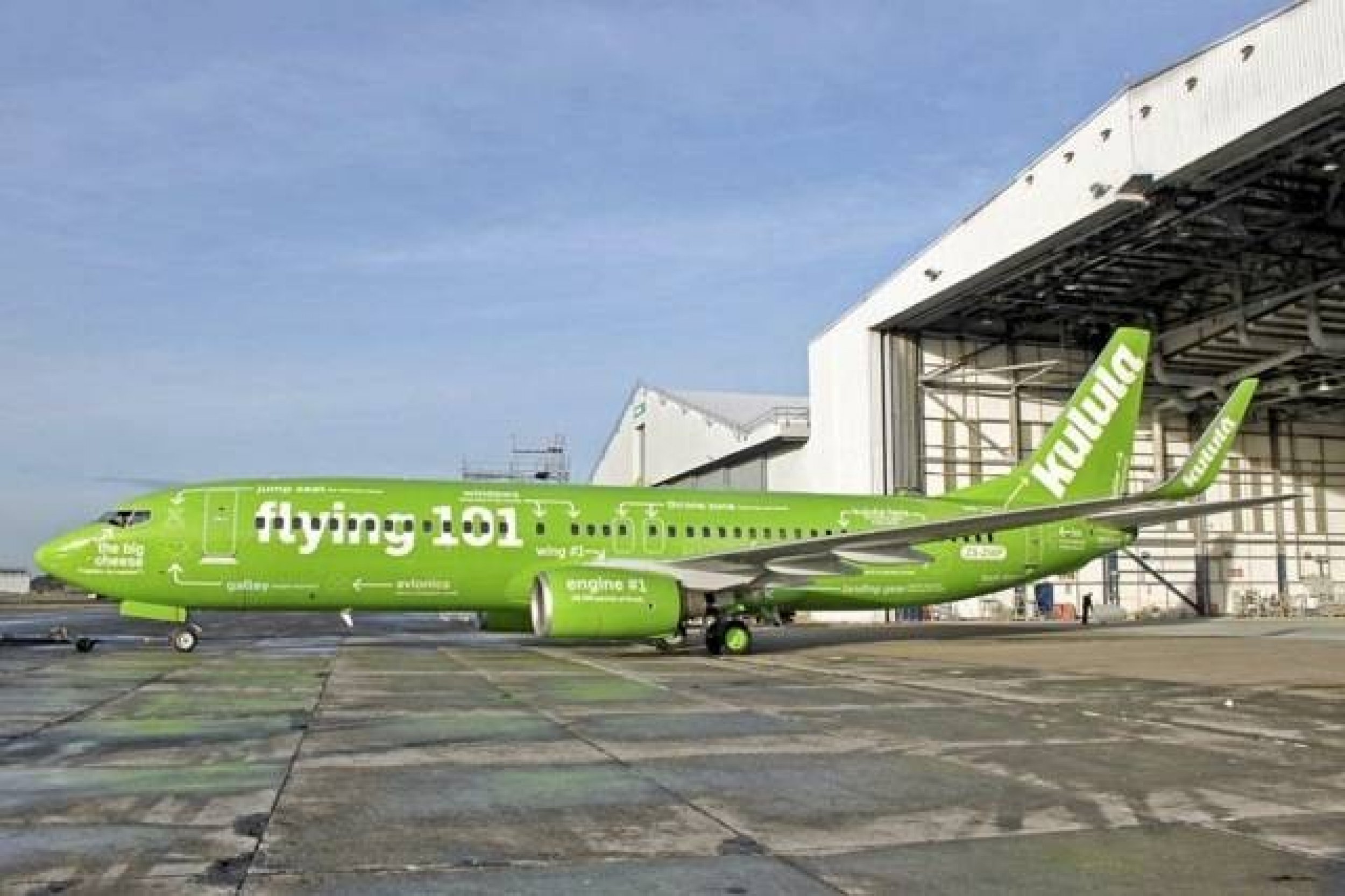 In case you didnt know the different parts of an airplane, Kulula Airlines has marked its own jet to tell you what everything is. Another view from the left side of the plane, which shows the locations of the jump seat, the avionics, and to be funny, als