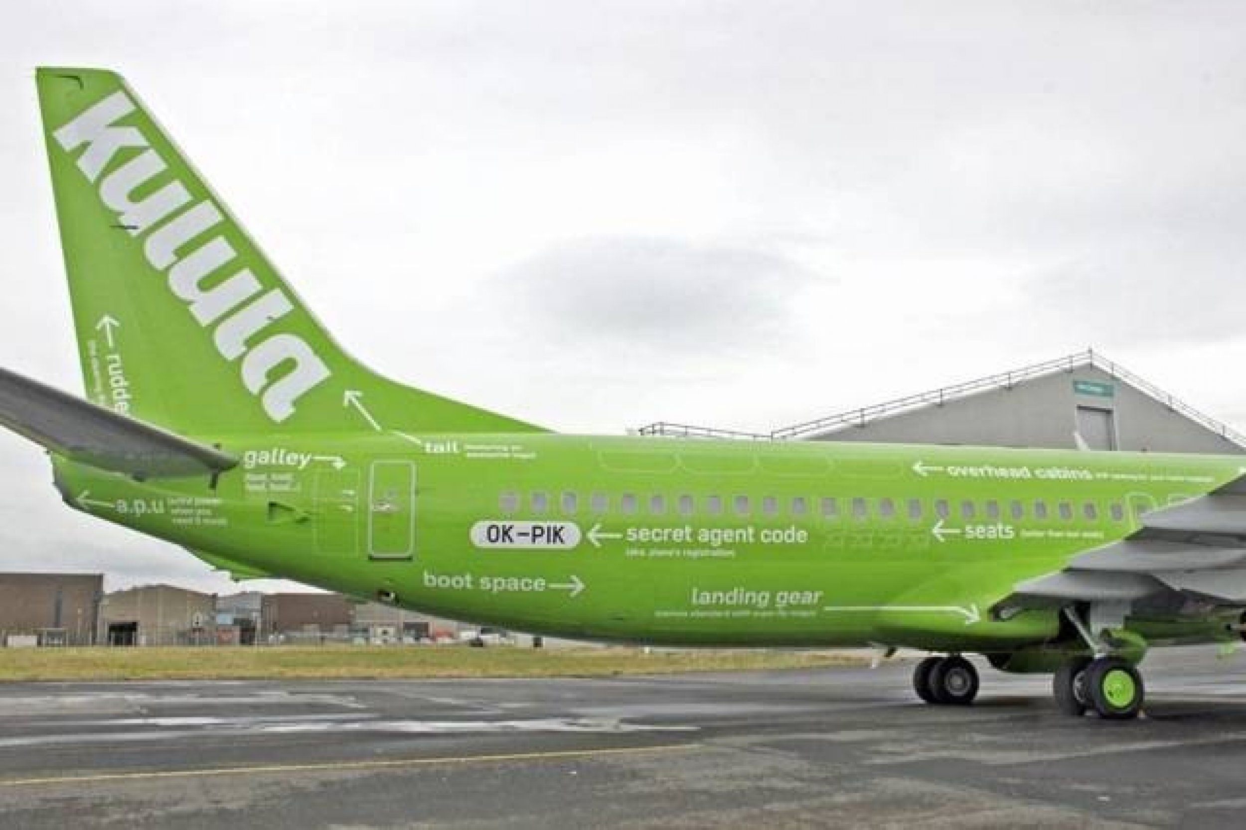 In case you didnt know the different parts of an airplane, Kulula Airlines has marked its own jet to tell you what everything is. Another view from the right side of the plane, which shows the rear galley, the quotsecret agent code,quot and where the