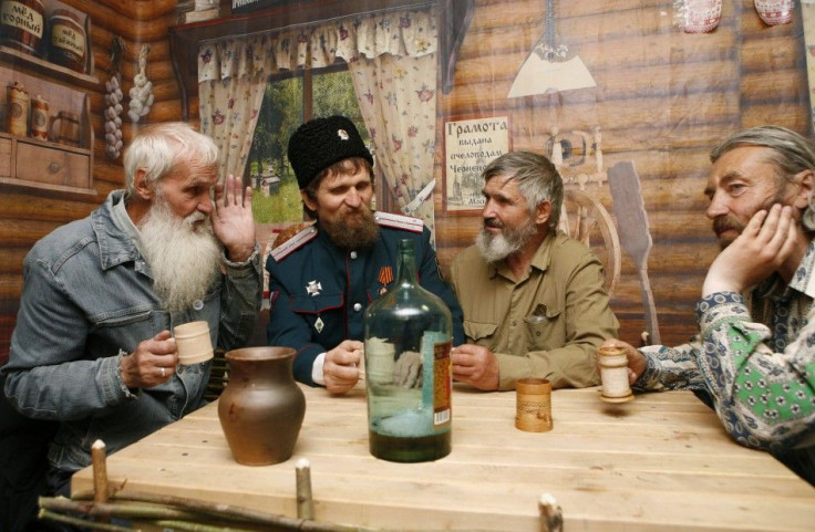 Elderly Russians drink in Siberia.