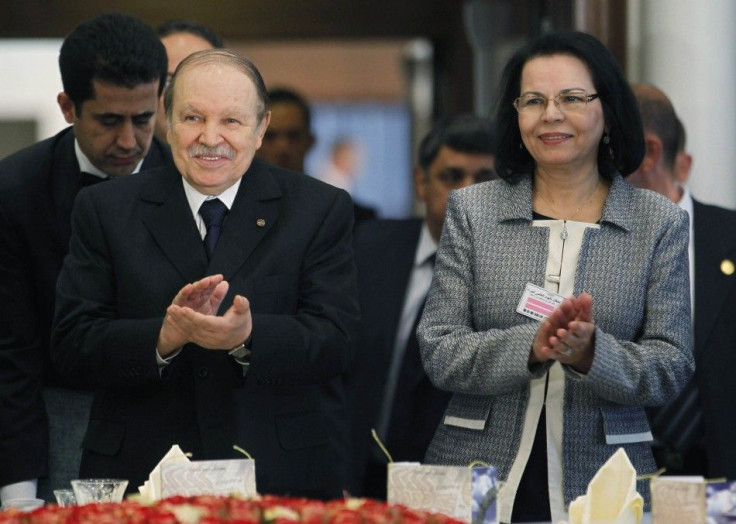 Algeria&#039;s President Bouteflika and Family and Women&#039;s Affairs Minister Djaffar welcome guests during a ceremony marking International Women&#039;s Day in Algiers