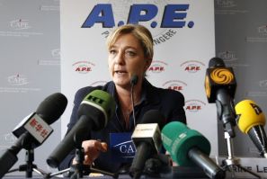 Marine Le Pen, France&#039;s National Front head and far right candidate for 2012 French presidential election, attends a press conference at the CAPE in Paris