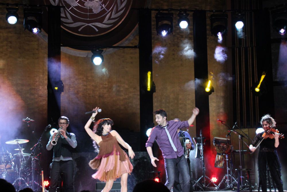 Rita and her band dance in the U.N. General Assembly Hall