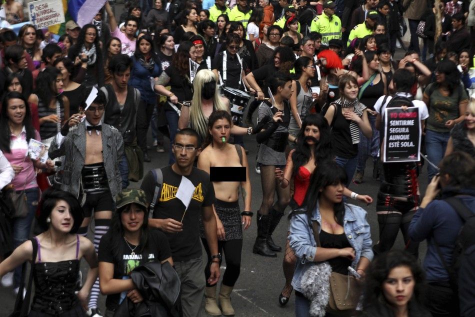 Members of the Network of Women take part in the quotMarch of the whoresquot held to protest against discrimination and violence against women in Bogota