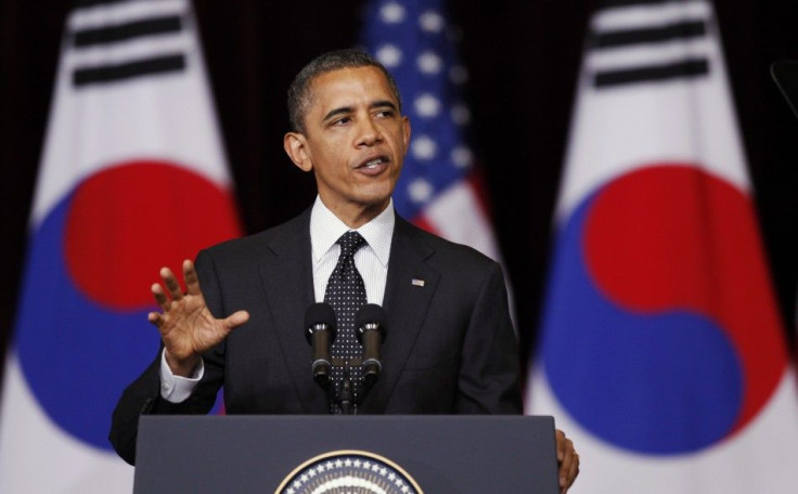 U.S. President Barack Obama delivers a speech at the Hankuk University of Foreign Studies in Seoul