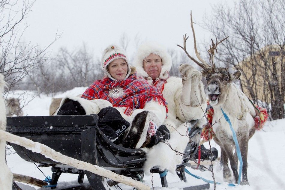 Prince Albert II, Princess Charlene Enjoy a Reindeer Sledge Ride 