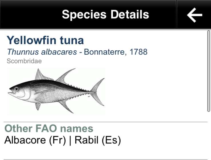 Screenshot of Applifish, species profile