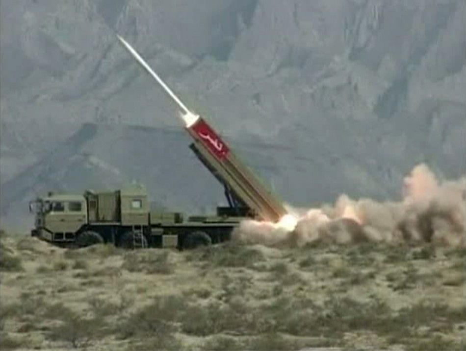 This still image from a Pakistan military handout video shows a Hatf IX NASR missile being fired during a test at an undisclosed location in Pakistan