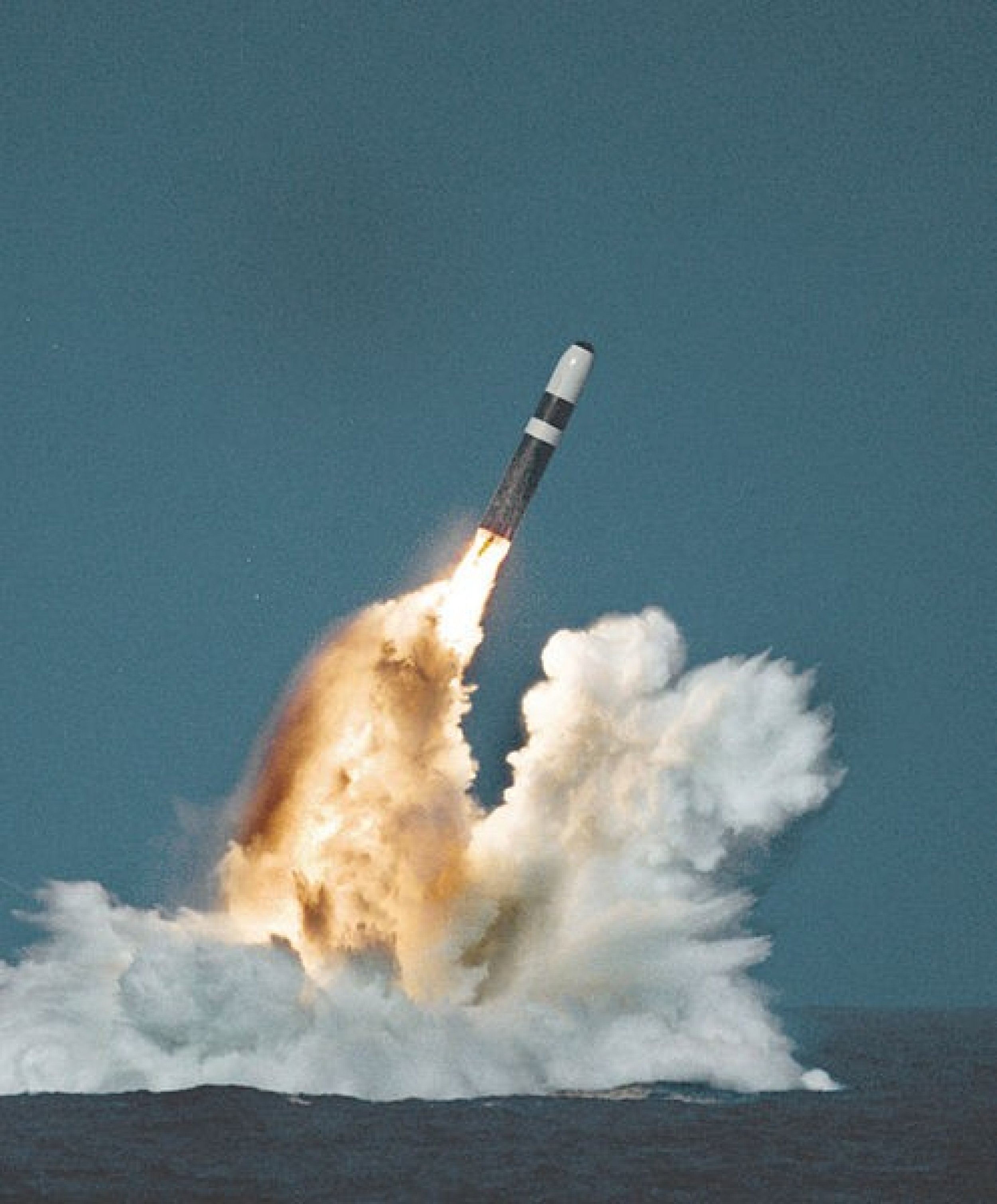 A Trident missile launched from a ballistic missile submarine.