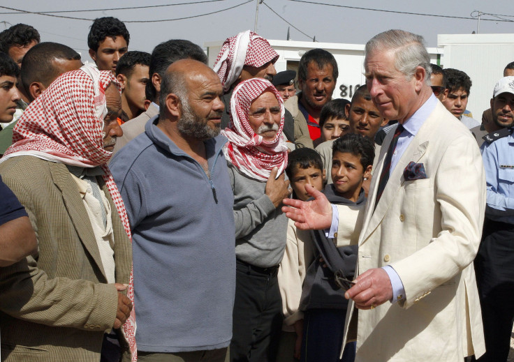 Prince Charles talking with Syrian refugees
