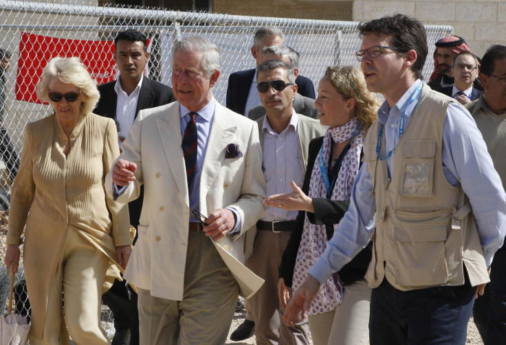 Prince Charles, Camilla, and UN personnel in Jordan