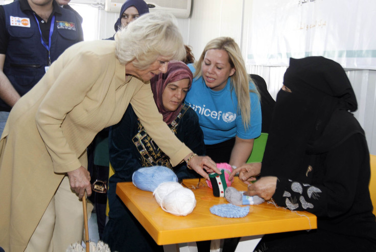 Camilla with Syrian refugee women in Jordan