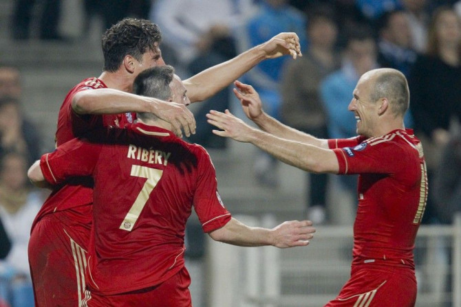 Bayern Munich won 2-0 over Marseille in the first-leg of their Champions League quarter-final with goals from Mario Gomez and Arjen Robben