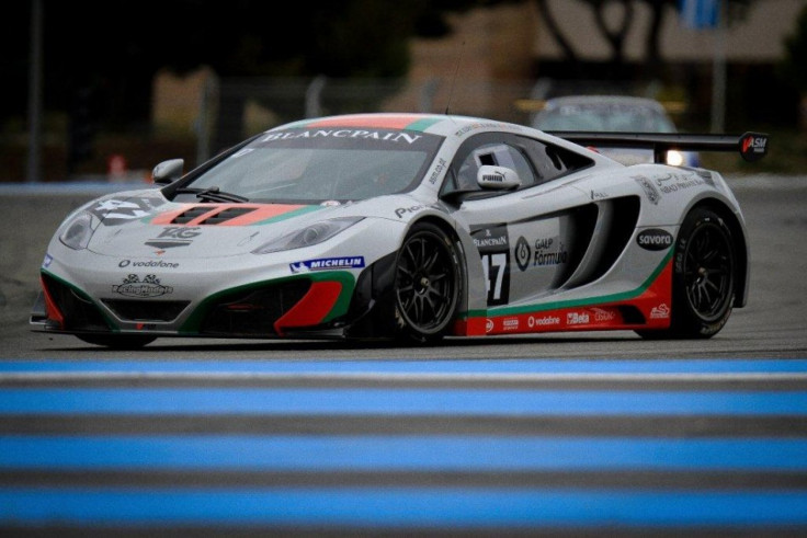 The McLaren MP4-12C GT3 on the track.