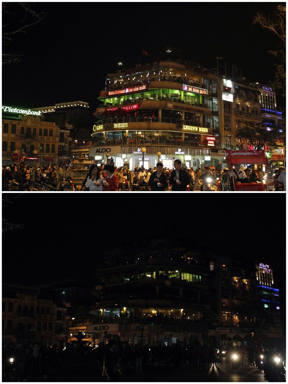 A combination photo shows the quotHam Ca Mapquot building before top and during Earth Hour in Hanoi March 31, 2012. 