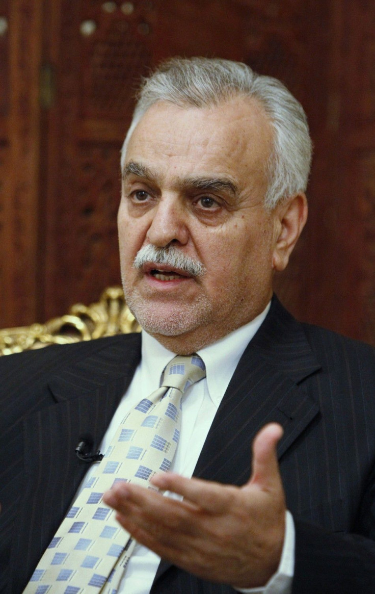 File picture shows Iraq&#039;s Vice President Tareq al-Hashemi speaking to Reuters during an interview in Baghdad