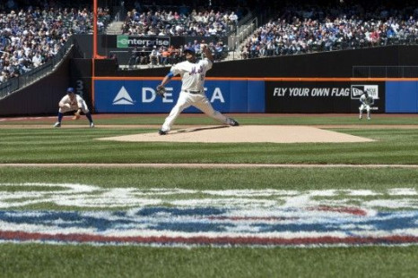 Johan Santana delivers a pitch on Opening Day at Citi Field.