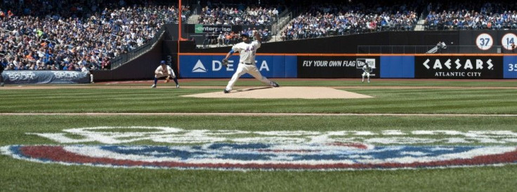 Johan Santana delivers a pitch on Opening Day at Citi Field.