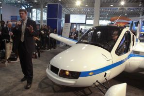 Terrafugia's CEO Dietrich introduces the Terrafugia Transition, a flying car, at the 2012 New York International Auto Show in New York