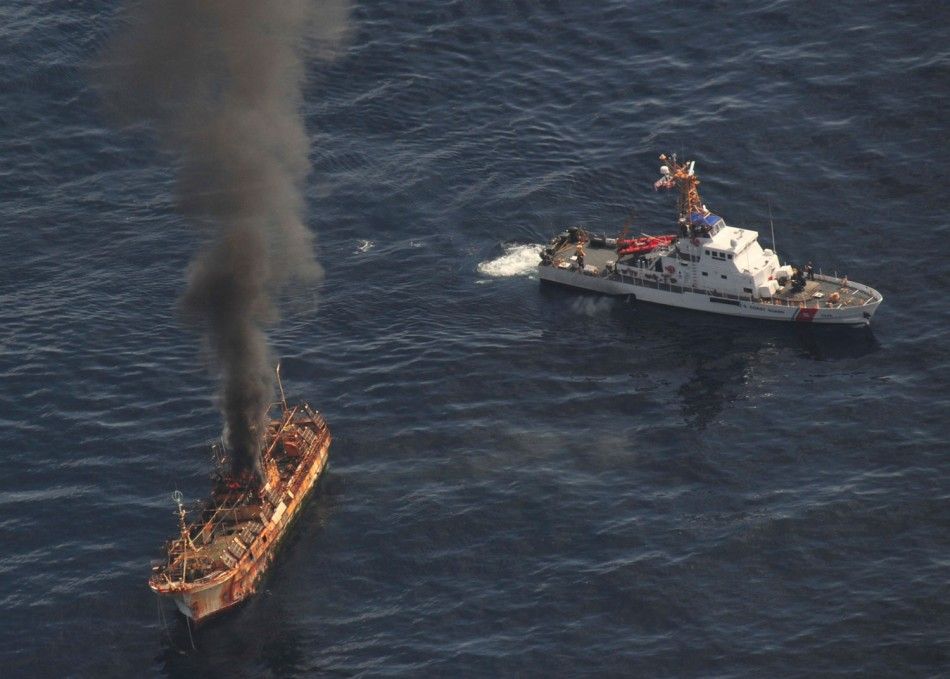 US Coast Guard Canon Fire Sinks Japanese Ghost Ship Adrift Since Tsunami PHOTOS
