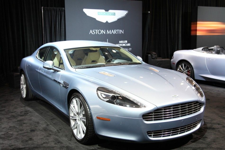 The Aston Martin Rapide seen from the front at the New York International Auto Show 2012.