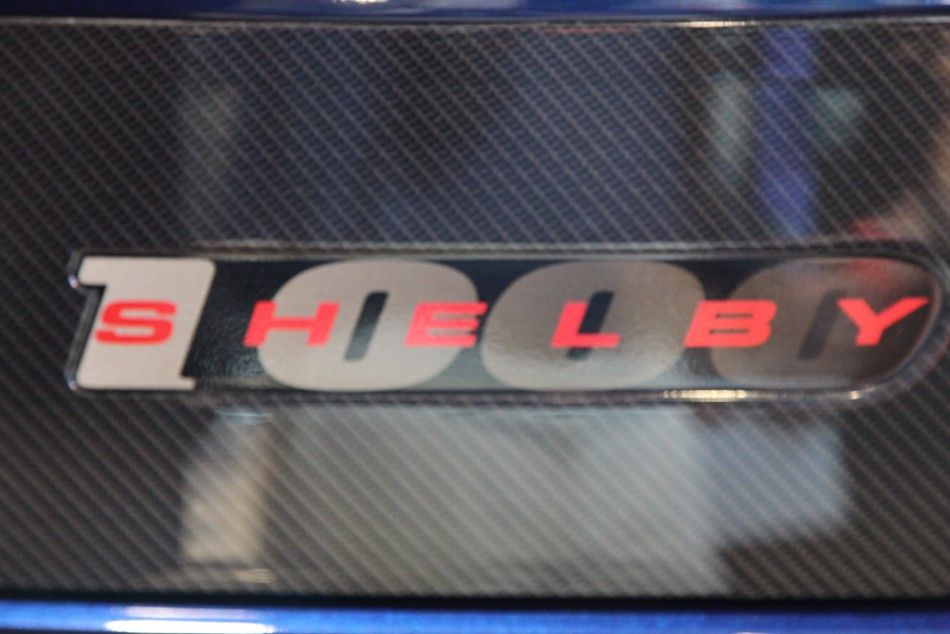 The Shelby logo on the Shelby 1000 at the New York International Auto Show 2012.