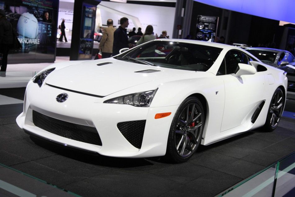 A Lexus LFA supercar seen from the front at the New York International Auto Show 2012.