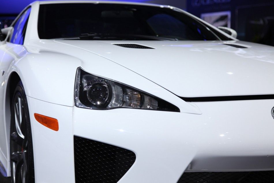 Up close and personal with the Lexus LFA supercar at the New York International Auto Show 2012.