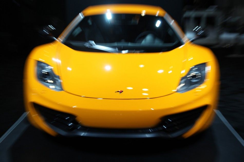 The McLaren MP4-12C seen from the front at the New York International Auto Show 2012.