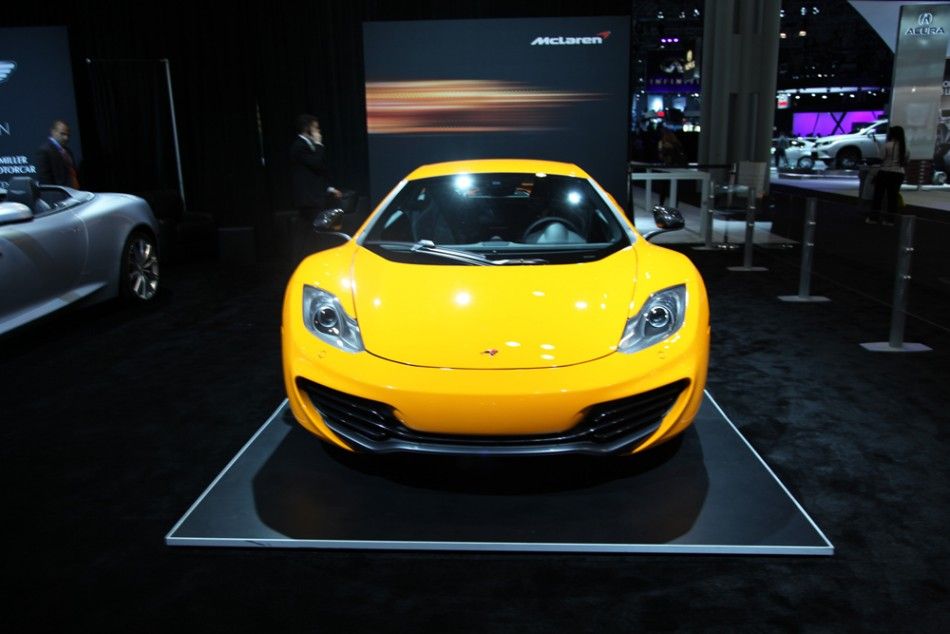 The McLaren MP4-12C seen from a distance at the New York International Auto Show 2012.