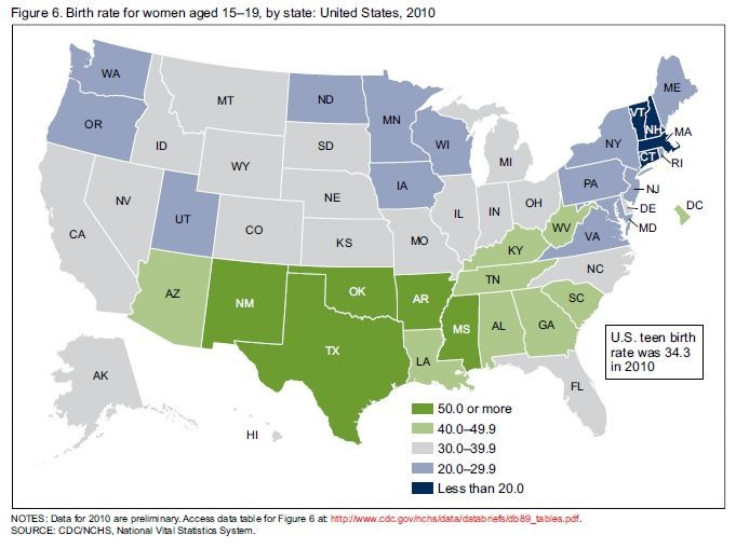 The states with the most and the fewest teenage births