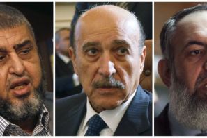 A combination photo shows (L-R) Muslim Brotherhood and the Freedom and Justice Party&#039;s (FJP) Khairat al-Shater on April 8, 2012, Vice President Omar Suleiman on February 6, 2011 and Salafist leader Hazem Salah Abu Ismail on December 15, 2011.