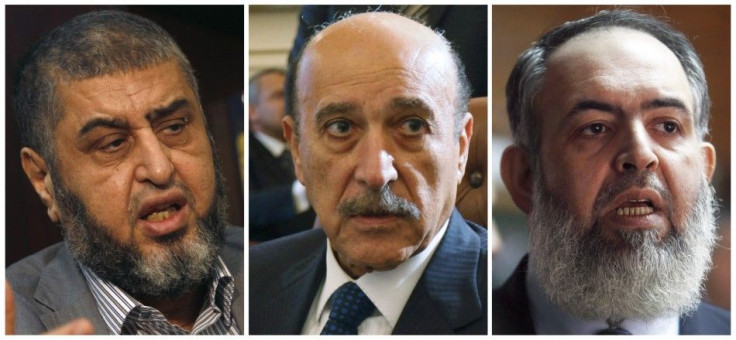 A combination photo shows (L-R) Muslim Brotherhood and the Freedom and Justice Party&#039;s (FJP) Khairat al-Shater on April 8, 2012, Vice President Omar Suleiman on February 6, 2011 and Salafist leader Hazem Salah Abu Ismail on December 15, 2011.