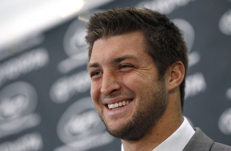 Tim Tebow at his inaugural press conference with the New York Jets.