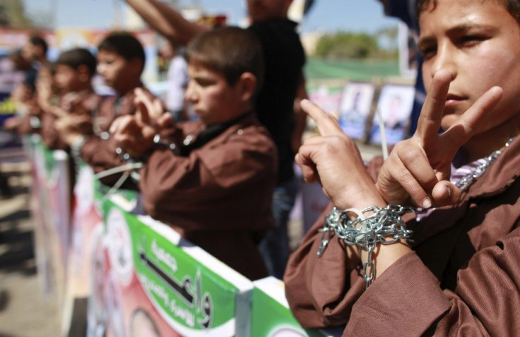 Palestinians take part in a rally in Gaza.