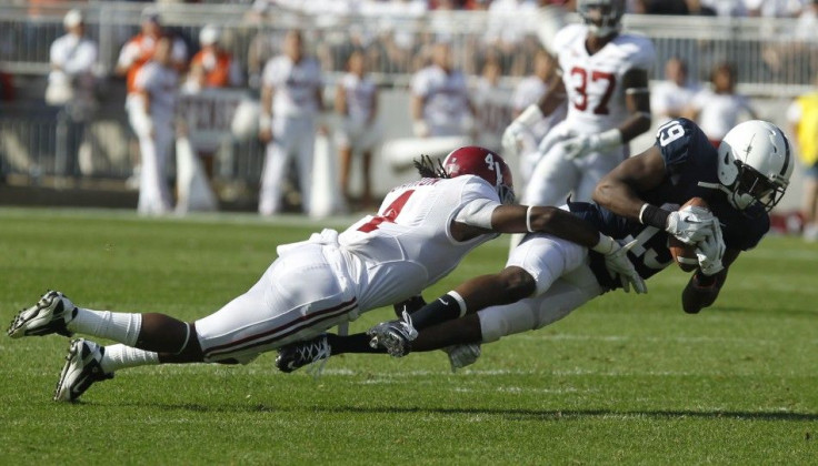 Alabama safety Mark Barron makes a tackle against Penn State last season.