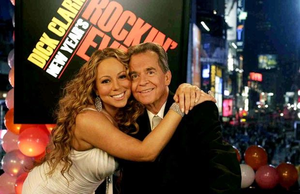 Dick Clark and Mariah Carey on a broadcast of New Years Rockin Eve